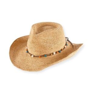 NWT Pistil Goldie Sun Hat Raffia Beaded Straw Cowboy Style Womens One Size